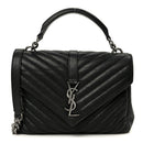 Sheepskin Matelasse Chevron Monogram Monochrome Medium College Bag Black