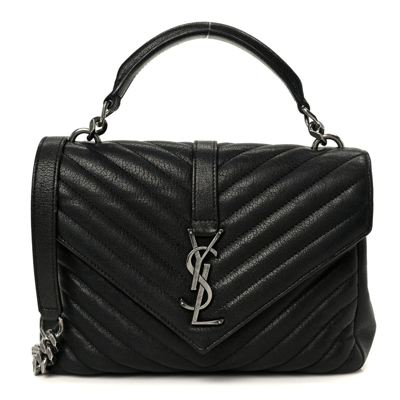 Sheepskin Matelasse Chevron Monogram Monochrome Medium College Bag Black