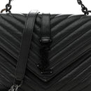 Sheepskin Matelasse Chevron Monogram Monochrome Medium College Bag Black