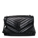 Calfskin Y Quilted Monogram Monochrome Large Loulou Chain Satchel Black