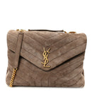 Suede Y Quilted Monogram Medium Loulou Chain Satchel Taupe