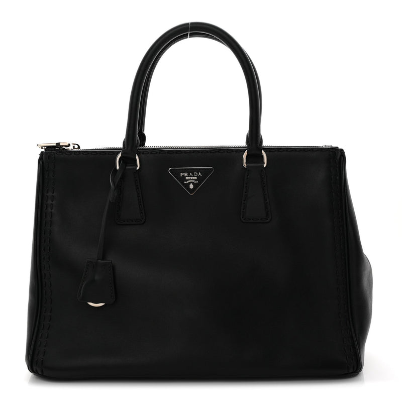 City Calf Hand Stitched Large Galleria Double Zip Tote Black