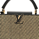 Raffia Calfskin Capucines MM Black Ecru
