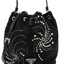 Tessuto Saffiano Ricamo Sequin Crystal Embellished Mini Re-Edition 1978 Bucket Bag Black