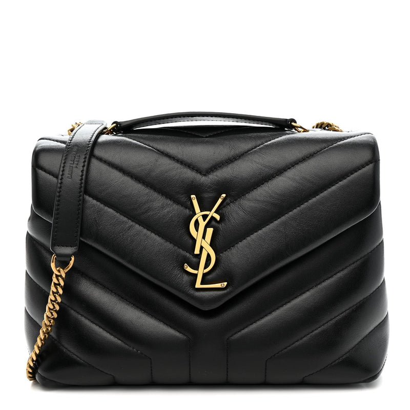 Calfskin Y Quilted Monogram Small Loulou Chain Satchel Black