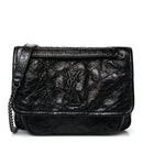 Crinkled Calfskin Matelasse Monogram Baby Niki Chain Satchel Black