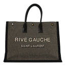 Embroidered Cotton Linen Rive Gauche Noe Tote Black Beige