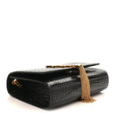 Calfskin Crocodile Embossed Small Classic Monogram Kate Tassel Satchel Black