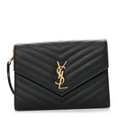 Grain De Poudre Matelasse Chevron Monogram Envelope Clutch Black