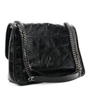 Crinkled Calfskin Matelasse Monogram Medium Niki Chain Satchel Black