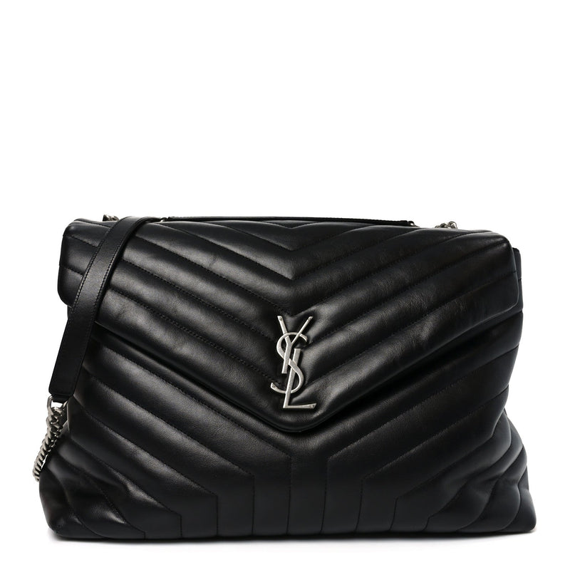Calfskin Y Quilted Monogram Large Loulou Chain Satchel Black