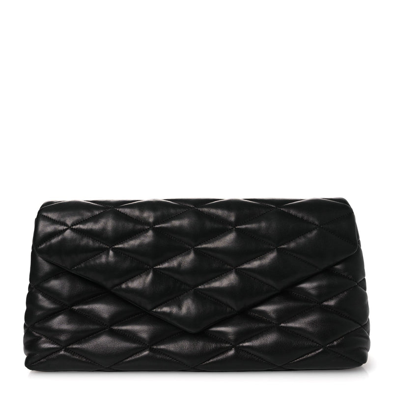 Lambskin Quilted Sade Puffer Envelope Clutch Black