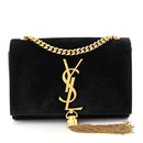 Suede Small Classic Monogram Kate Tassel Satchel Black
