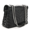 Calfskin Y Quilted Monogram Medium Loulou Chain Satchel Black