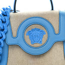 Grained Calfskin Canvas Small La Medusa Chain Top Handle Handbag Rope Blue