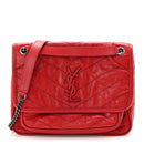 Crinkled Calfskin Matelasse Monogram Baby Niki Chain Satchel Rouge Eros