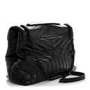 Calfskin Y Quilted Monogram Large Loulou Chain Satchel Black