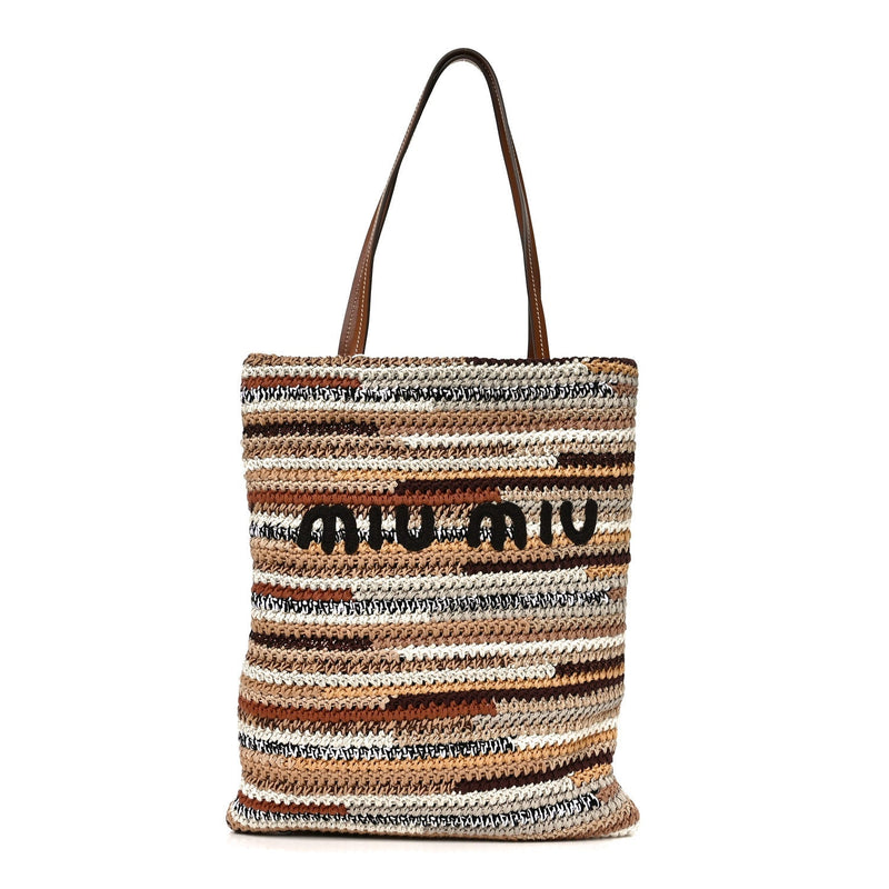 Cotton Crochet Stripe Vertical Tote Bag Naturale