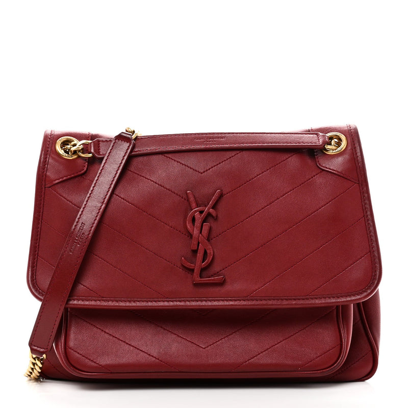 Lambskin Matelasse Monogram Medium Niki Chain Satchel Rouge Legion