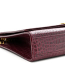 Calfskin Crocodile Embossed Medium Classic Monogram Kate Tassel Satchel Dark Red