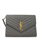 Grain De Poudre Matelasse Chevron Monogram Envelope Clutch Fog