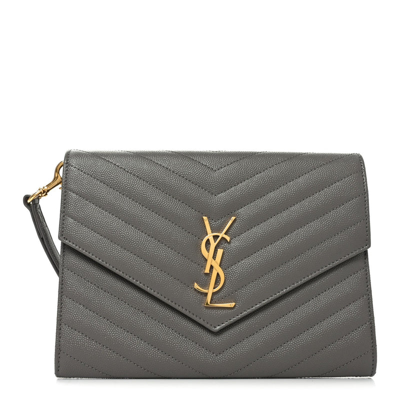 Grain De Poudre Matelasse Chevron Monogram Envelope Clutch Fog