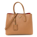 Saffiano Cuir Medium Double Bag Caramel Fuoco