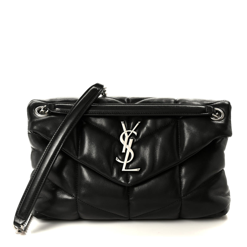 Lambskin Quilted Small Loulou Puffer Monogram Chain Satchel Black
