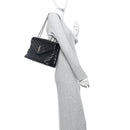 Calfskin Y Quilted Monogram Medium Loulou Chain Satchel Black