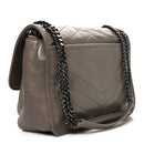 Crinkled Calfskin Matelasse Monogram Medium Niki Chain Satchel Greyish Brown