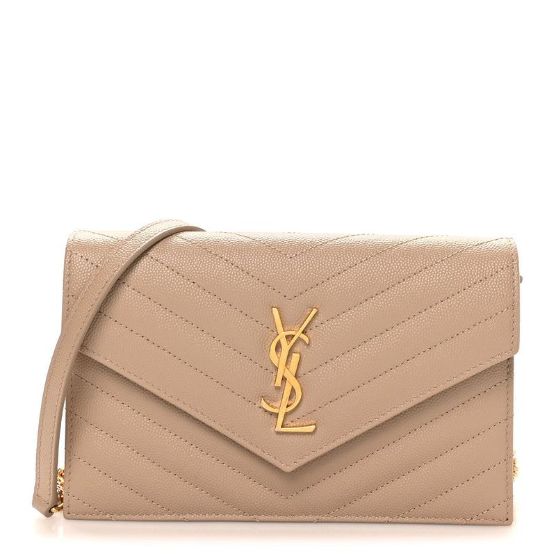 Grain De Poudre Matelasse Chevron Monogram Envelope Chain Wallet Dark Beige
