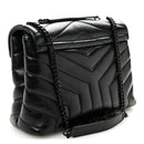 Calfskin Y Quilted Monogram Monochrome Small Loulou Chain Satchel Black