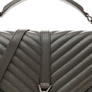 Sheepskin Matelasse Chevron Monogram Large College Satchel Dark Anthracite
