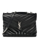 Calfskin Y Quilted Monogram Medium Loulou Chain Satchel Black