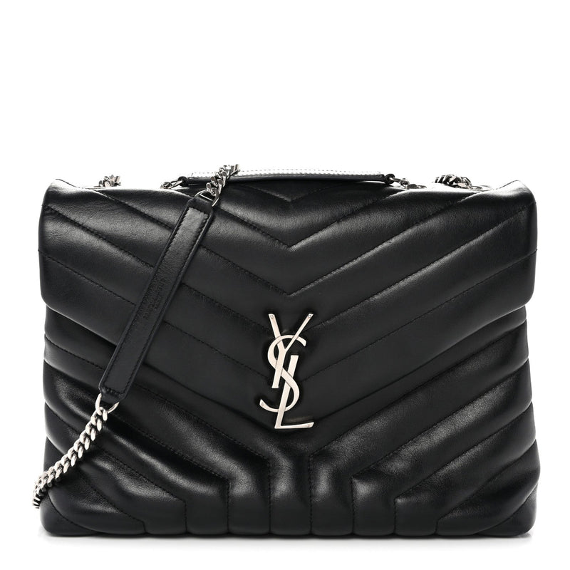 Calfskin Y Quilted Monogram Medium Loulou Chain Satchel Black
