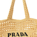 Yarn Raffia Effect Crochet Logo Embroidered Tote Bag Naturale
