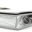 Metallic Crocodile Embossed Calfskin Greca Goddess Wallet On Chain Silver