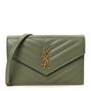 Grain De Poudre Matelasse Chevron Monogram Envelope Chain Wallet Light Sage