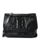 Crinkled Calfskin Matelasse Monogram Medium Niki Chain Satchel Black