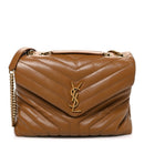 Calfskin Y Quilted Monogram Medium Loulou Chain Satchel Dark Natural