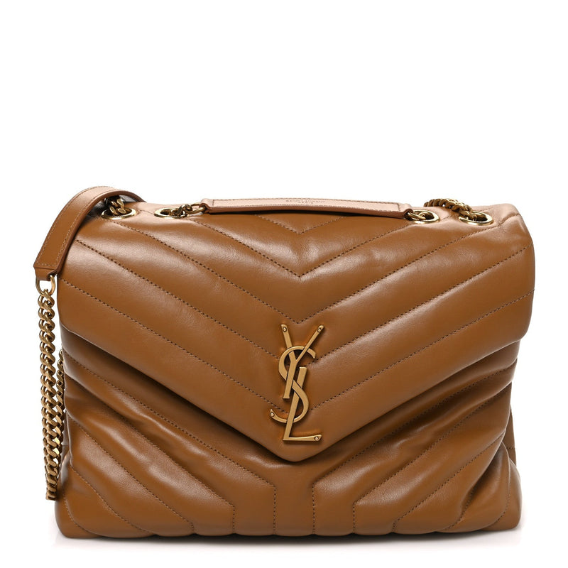 Calfskin Y Quilted Monogram Medium Loulou Chain Satchel Dark Natural