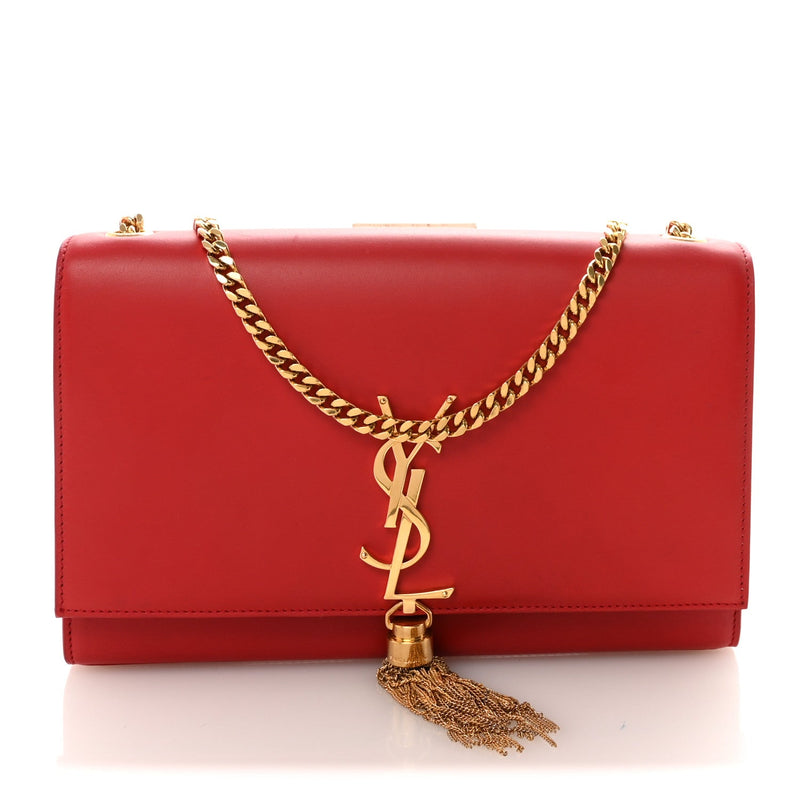 Smooth Calfskin Medium Classic Monogram Kate Tassel Satchel Lipstick Red