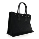 Raffia Linen Calfskin Small Rive Gauche Tote Black