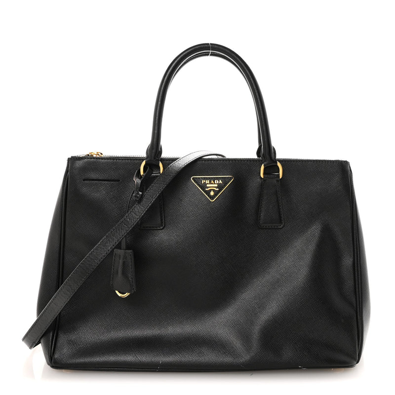 Saffiano Lux Medium Galleria Double Zip Tote Black