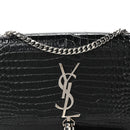 Calfskin Crocodile Embossed Small Classic Monogram Kate Tassel Satchel Black