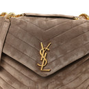 Suede Y Quilted Monogram Medium Loulou Chain Satchel Taupe