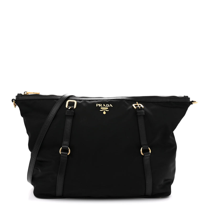Saffiano Tessuto Nylon Shopping Tote Black