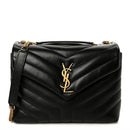 Calfskin Y Quilted Monogram Small Loulou Chain Satchel Black