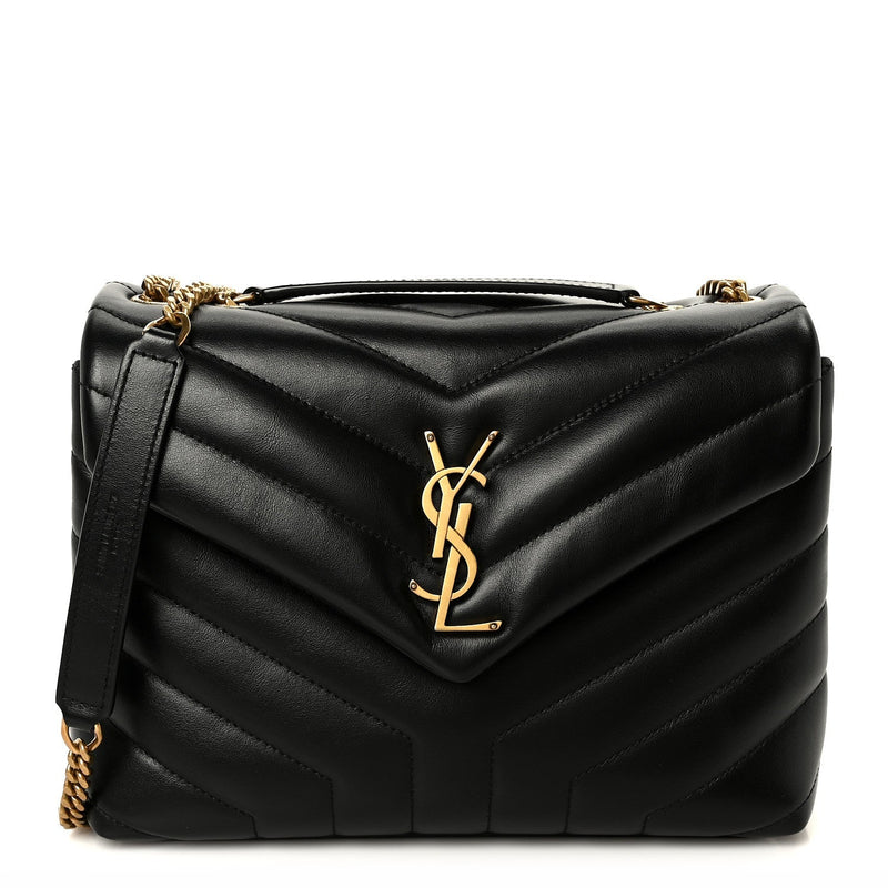 Calfskin Y Quilted Monogram Small Loulou Chain Satchel Black