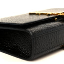 Calfskin Crocodile Embossed Medium Classic Monogram Kate Tassel Satchel Black